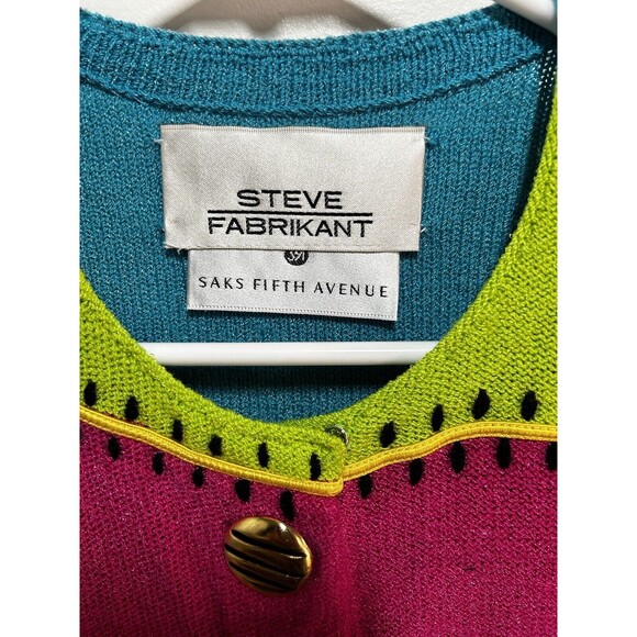 Steve Fabrikant Saks Fifth Ave Colorful Fun Button Up Sweater Womens Sz 10 AS IS - Picture 2 of 10